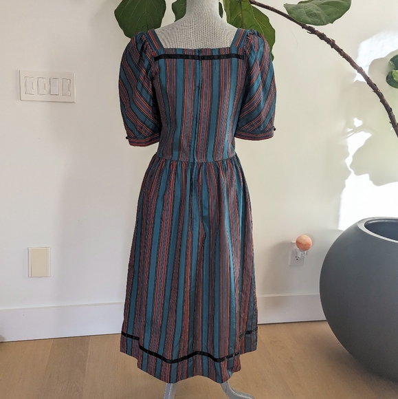 70's Lanz Original Striped Green Fit and Flare Vintage Dress - Picture 4 of 7